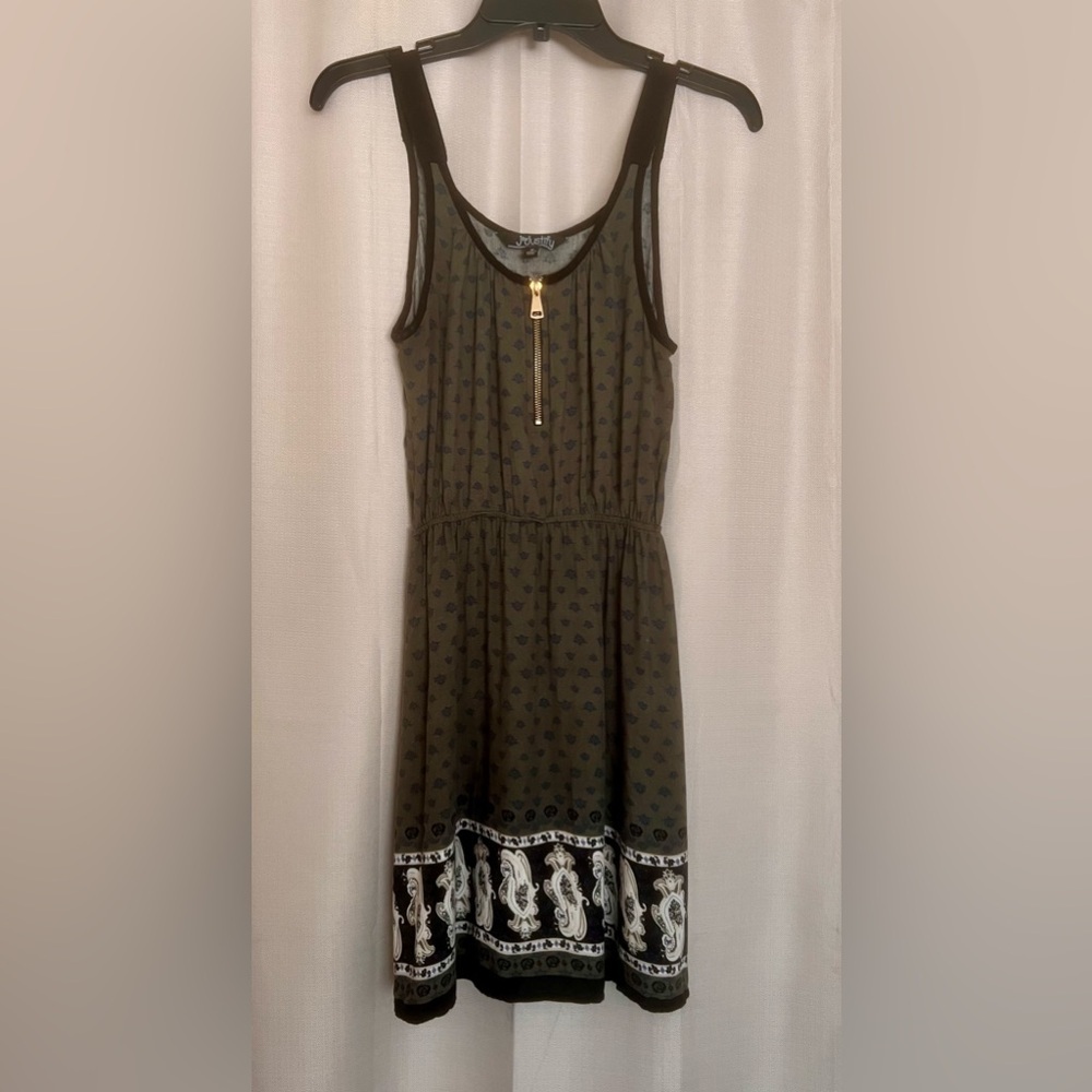 J for Justify Olive Print Zip Front Sleeveless Dress Size M